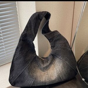 Faded Ombre Denim Hobo Blk Shoulder Bag New